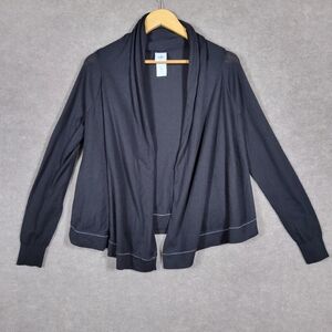 CABI Cardigan Womens Medium Black Open Front Knit Sweater Top Pop On